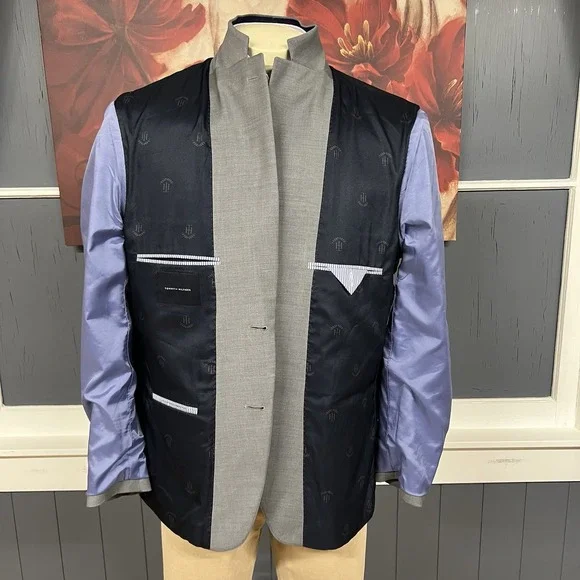 Tommy Hilfiger Blazer Jacket Sport Coat Mens 44R Wool Blend Stretch Gray
